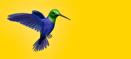3d illustration of cute hummingbird on colored background 