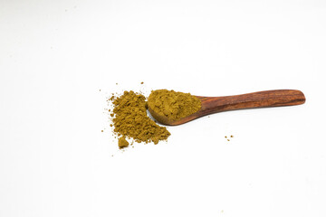 organic turmeric haldi powder on white background