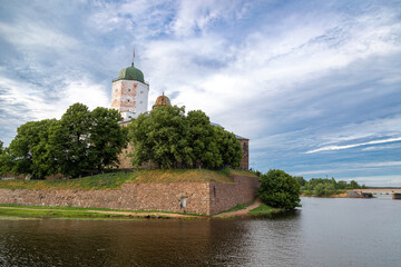Fototapeta na wymiar View of the castle on the island in the city of Vyborg in the afternoon in summer