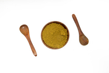 organic turmeric haldi powder on white background