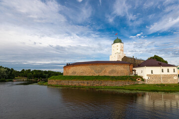 View of the castle on the island in the city of Vyborg in the afternoon in summer