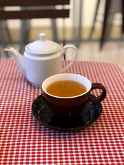 hot tea cup on table