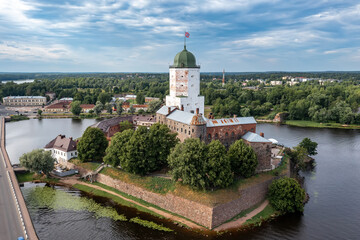 View of the castle on the island in the city of Vyborg in the afternoon in summer