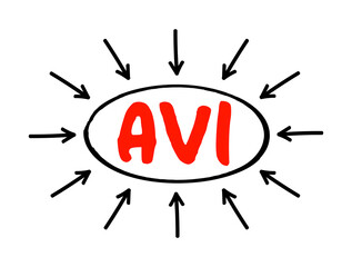 AVI - Audio Video Interleaved acronym text with arrows, technology concept background