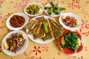 Kiymali pide. Turkish pide with minced meat. Turkish pizza mince pita Pide on white background. Etli ekmek. Kusbasi kasarli, kiymali kasarli, kiymali yumurtali, Bafra, Trabzon, Kusbasili pide.