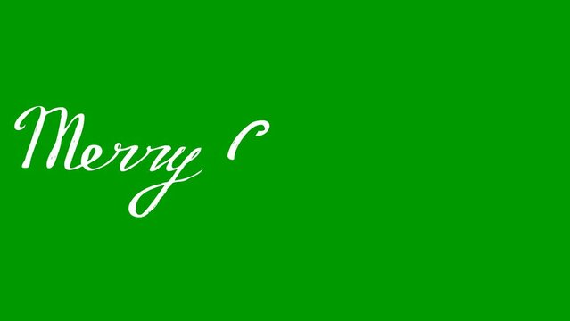 Animated white text of Merry Christmas. Hand drawn vector illustration isolated on the green background. 