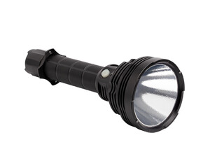 High-powered flashlight body made of aluminum  isolated on white background. With clipping path.