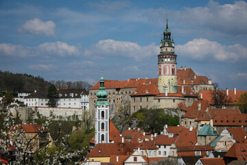 Obraz premium Aerial view over the old Town of Cesky Krumlov, Czech Republic