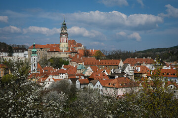 Obraz premium Aerial view over the old Town of Cesky Krumlov, Czech Republic