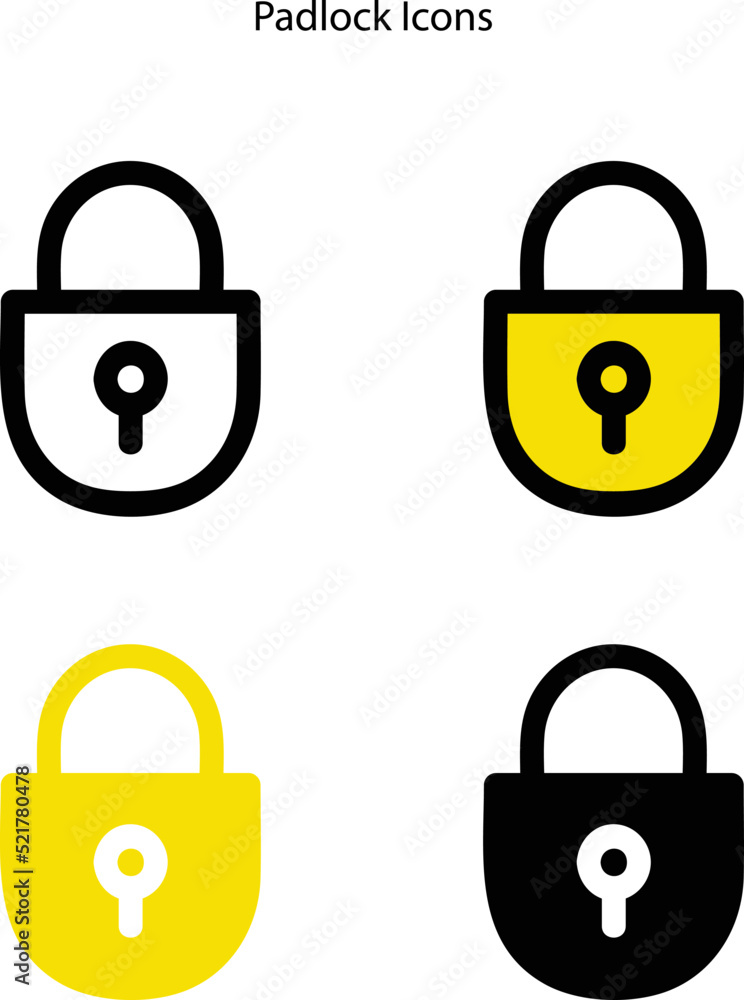 Poster security icons with different style. lock icon. security padlock locked. simple protection sign isol