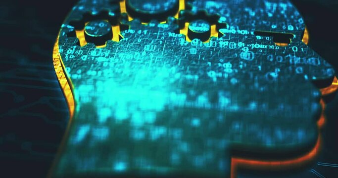Artificial intelligence technology AI and deep learning colored symbol concept. Network, cyber technology and computer background abstract 3d animation.