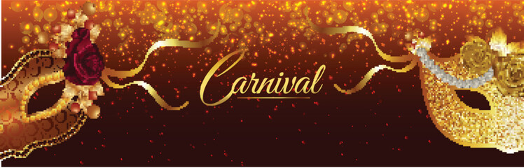 Carnival party background with circus tent house and carnival mask