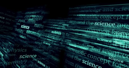 Headline news across international media with Science, education and innovation. Abstract concept of news titles on noise displays loop. TV glitch effect seamless and looped. - Powered by Adobe