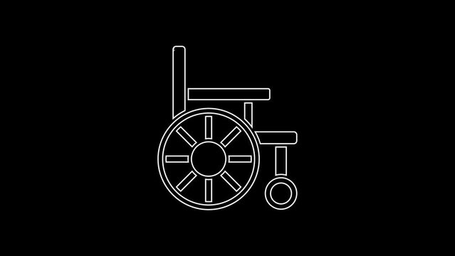 White line Wheelchair for disabled person icon isolated on black background. 4K Video motion graphic animation