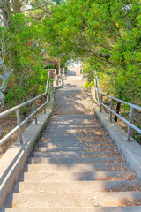 Outdoor stairs in a high angle view at San Francisco in California