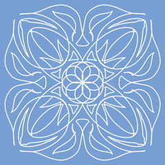 Decorative ornament on a blue background. Snowflake. Vector illustration