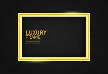 Golden frame mockup on a black background. Luxury golden mockup landscape background.