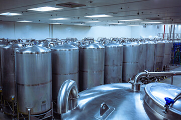 Stainless group vertical steel tanks with in equipment tank chemical cellar at the with scrolling...