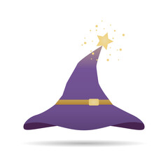 Fototapeta premium Purple hat witch magic with stars on white background vector icon design.