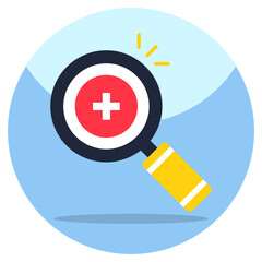 Plus sign under magnifying glass, icon of medical research 