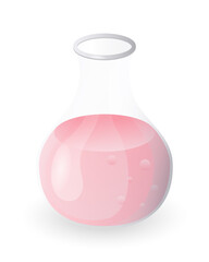 Glass laboratory flask with liquid. Chemical equipment isolated on white background. Vector illustration.