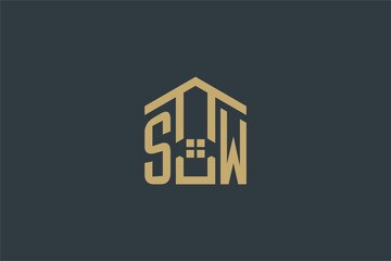 Initial SW logo with abstract house icon design, simple and elegant real estate logo design