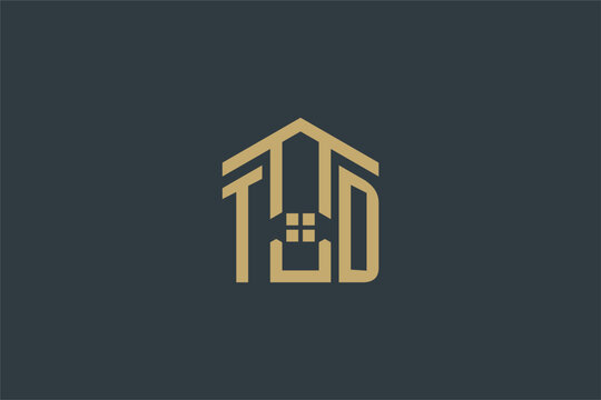 Initial TD logo with abstract house icon design, simple and elegant real estate logo design