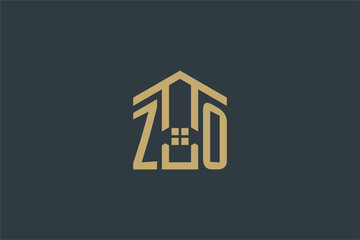 Initial ZO logo with abstract house icon design, simple and elegant real estate logo design - obrazy, fototapety, plakaty