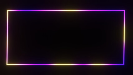 3d render of retro colored glowing frame, empty space for text