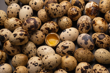 Group of quail eggs as a background. Raw eggs.