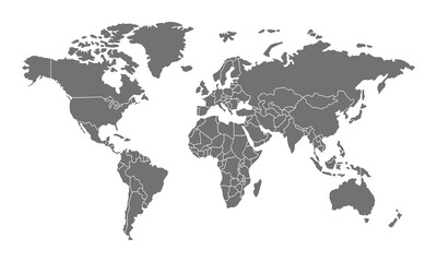 Fototapeta na wymiar world map background grey color with national borders