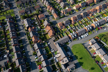 Obraz premium Aerial Houses Residential British England Drone Above View Summer Blue Sky Estate Agent 2022..