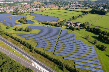 Fototapeta na wymiar Solar panels in aerial view renewable energy