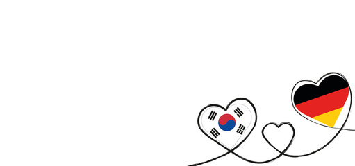 Drei Herzen mit der Fahne von Deutschland und Südkorea