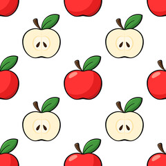 Apples vector seamless pattern. Red, green and beige vector flat elements on white background. Best for textile, wallpapers, home decoration, wrapping paper, package and web design.