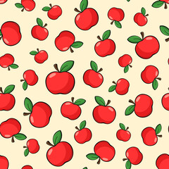 Apples vector seamless pattern. Red vector flat elements on beige background. Best for textile, wallpapers, home decoration, wrapping paper, package and web design.