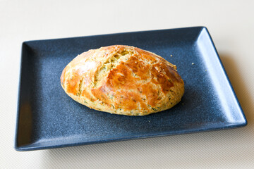 Turkish pastry product , tasty pogaca. Simit, gevrek. Turkish Pastries; peynirli, patatesli, kasarli pogaca, borek, acma, ay coregi at patisserie showcase.