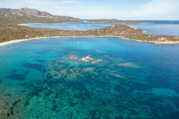 Liscia Ruia beach aerial view with Sardinia