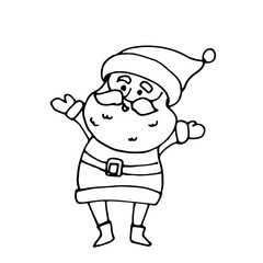 Santa Claus in doodle style isolated on white background. Vector Santa spread his arms out of happiness and stands straight. Simple line drawing.