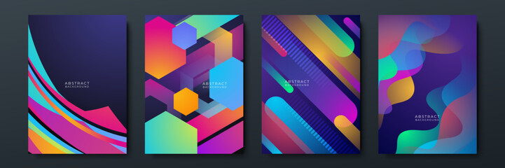 Fototapeta premium Abstract trendy gradient flowing geometric pattern background texture for poster cover design. Minimal color gradient banner template. Modern vector wave shape for brochure, cover, and social media