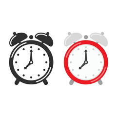 Red and black alarm clock isolated on white background. Modern flat design style. Alarm Clock icon.