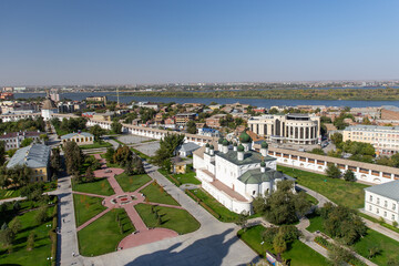 Fototapeta na wymiar Assumption Cathedral and the bell tower of the Astrakhan Kremlin. Russia