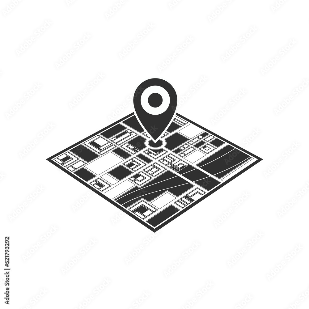 Poster map icon isolated on white background. abstract city map with red marker. gps navigation or cartogra