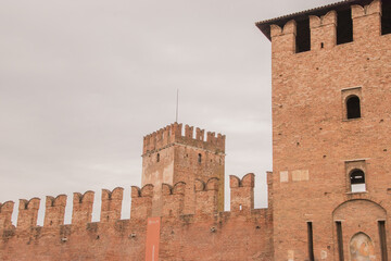 Castelvecchio Museum in the old town of Verona during autumn. Taken in Verona, Italy, October 4.2021.