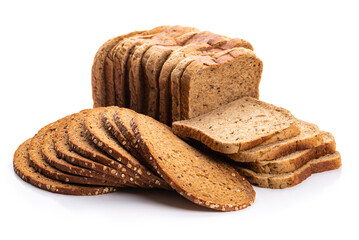 Whole grain bread, sliced. Isolate on white background