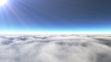 Above clouds sun ray, 3d rendering