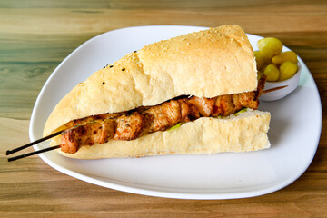 Chicken wings barbeque in a dish with BBQ grill sauce . Izgara tavuk kelebek sis kanat. Tavuk sis, gogus.