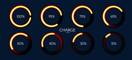 Shining loading bar collection. Modern design element set. Progress visualisation
