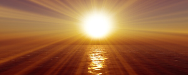 sunset sea sun ray clear sky. 3d rendering