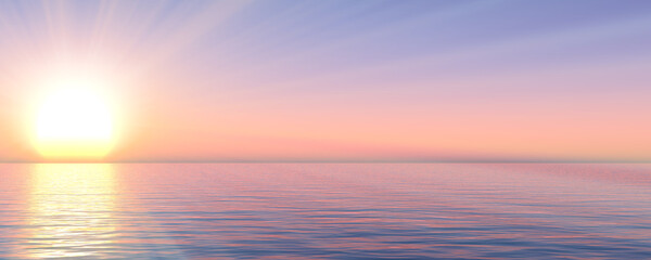 Fototapeta premium sunset sea sun ray clear sky. 3d rendering